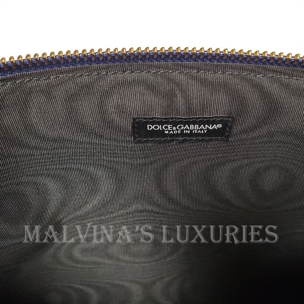 DOLCE & GABBANA BAG POWER PIG BLUE LEATHER POUCH w WRISTLET STRAP - Picture 12 of 12